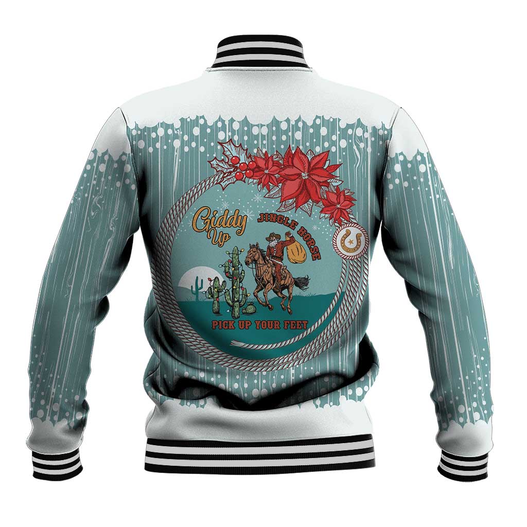 Cowboy Christmas Baseball Jacket Giddy Up Jingle Horse Green Version - Wonder Print Shop
