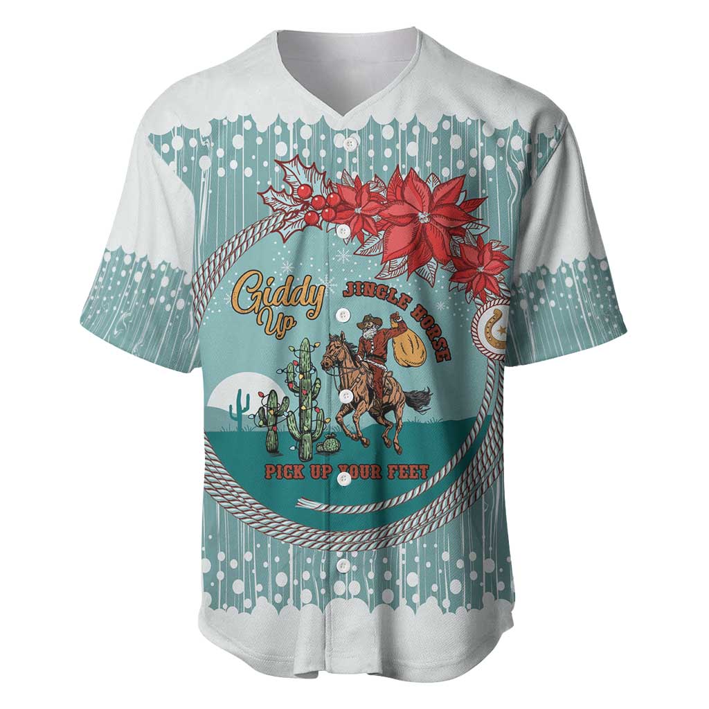 Cowboy Christmas Baseball Jersey Giddy Up Jingle Horse Green Version - Wonder Print Shop