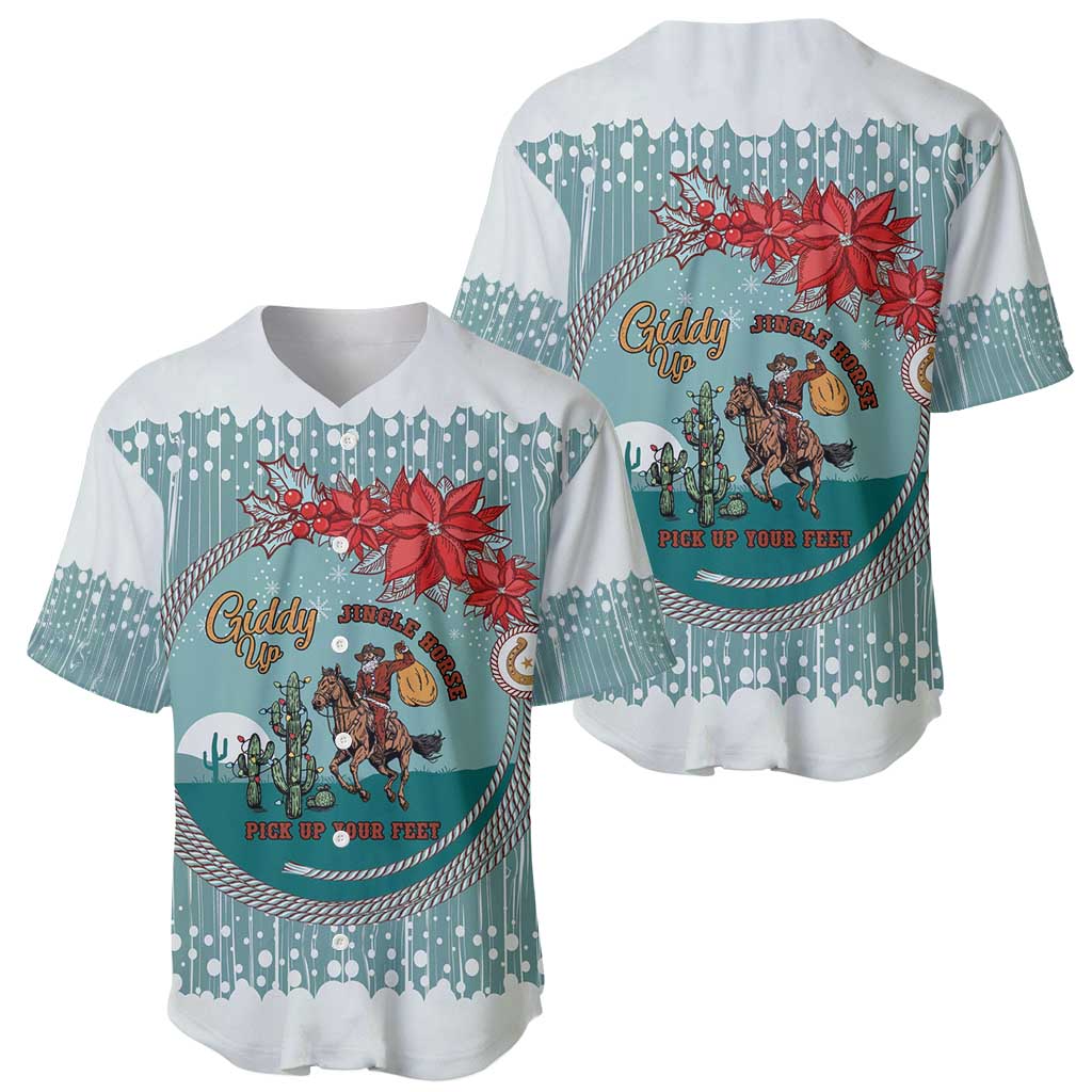 Cowboy Christmas Baseball Jersey Giddy Up Jingle Horse Green Version - Wonder Print Shop