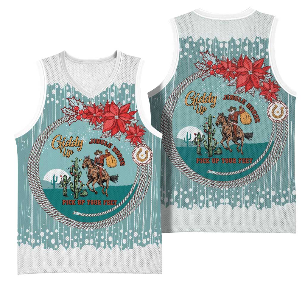 Cowboy Christmas Basketball Jersey Giddy Up Jingle Horse Green Version - Wonder Print Shop