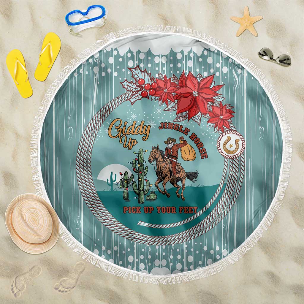Cowboy Christmas Beach Blanket Giddy Up Jingle Horse Green Version - Wonder Print Shop