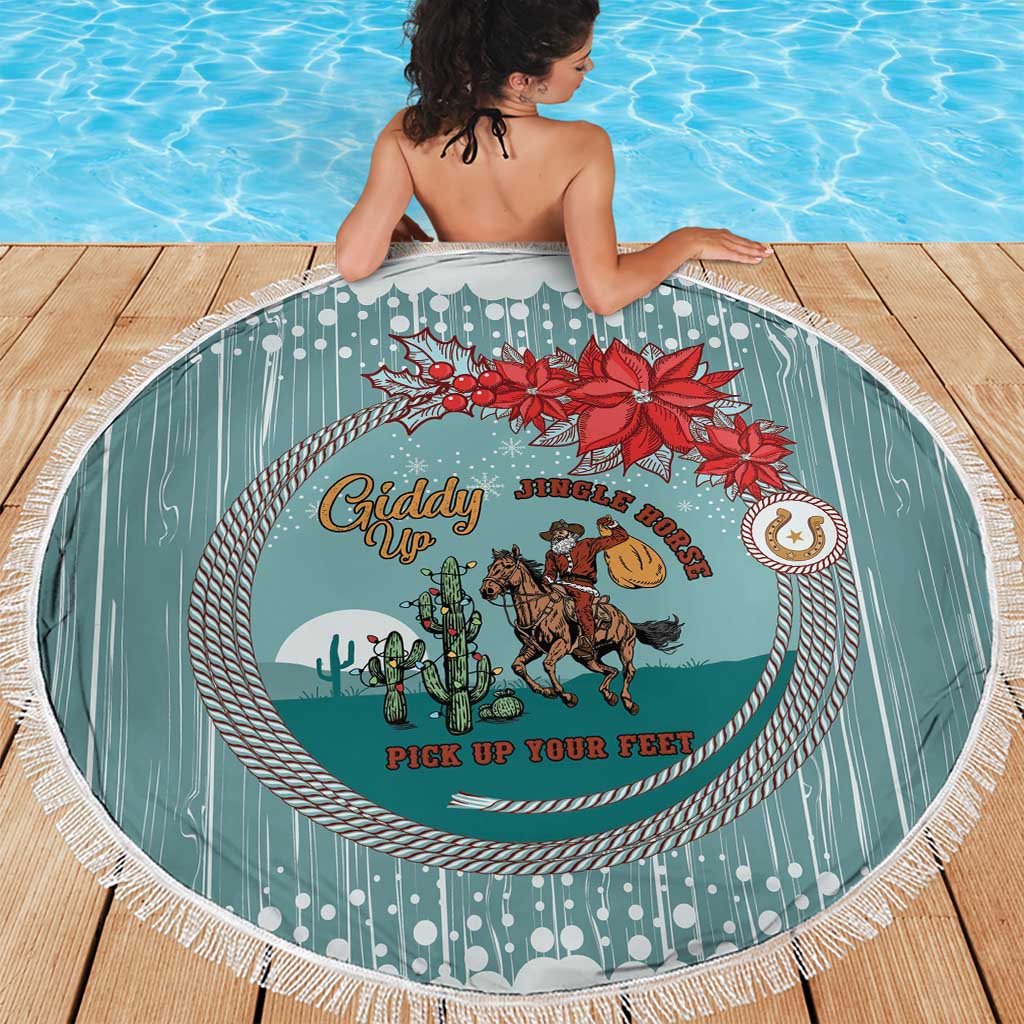 Cowboy Christmas Beach Blanket Giddy Up Jingle Horse Green Version - Wonder Print Shop