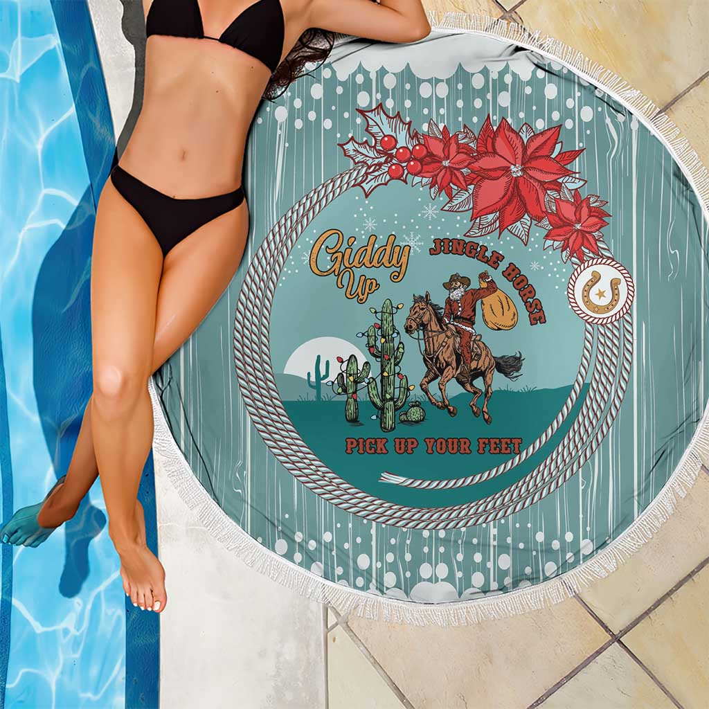 Cowboy Christmas Beach Blanket Giddy Up Jingle Horse Green Version - Wonder Print Shop