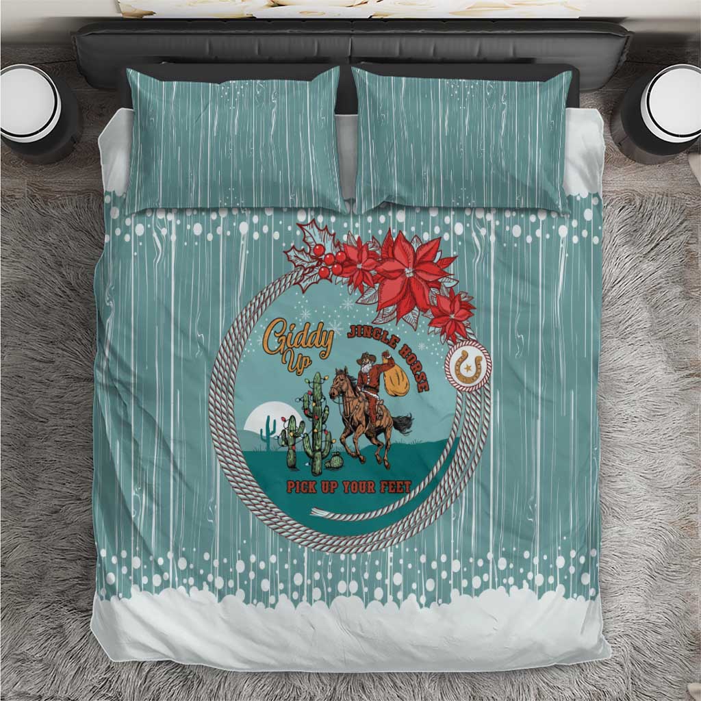 Cowboy Christmas Bedding Set Giddy Up Jingle Horse Green Version - Wonder Print Shop