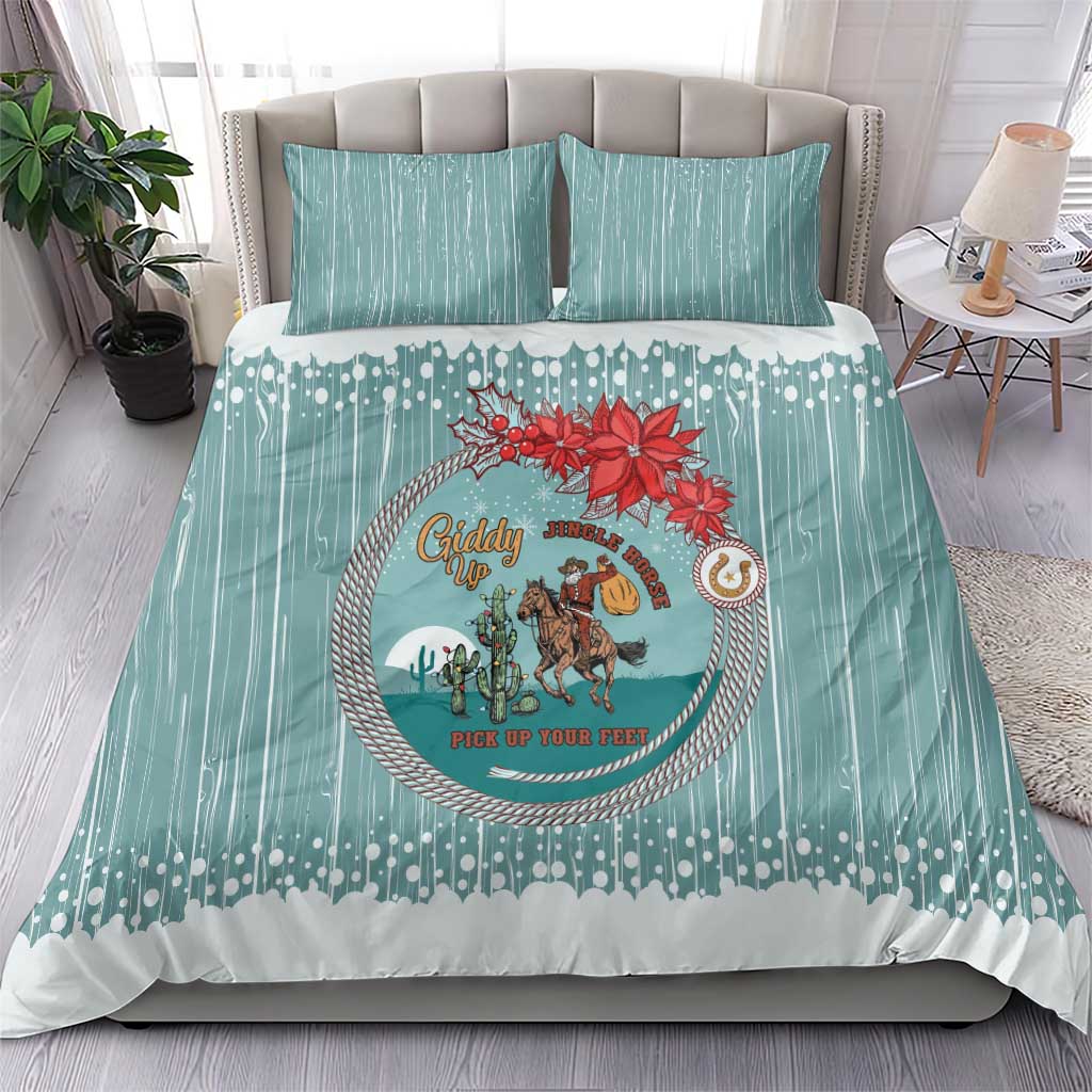 Cowboy Christmas Bedding Set Giddy Up Jingle Horse Green Version - Wonder Print Shop
