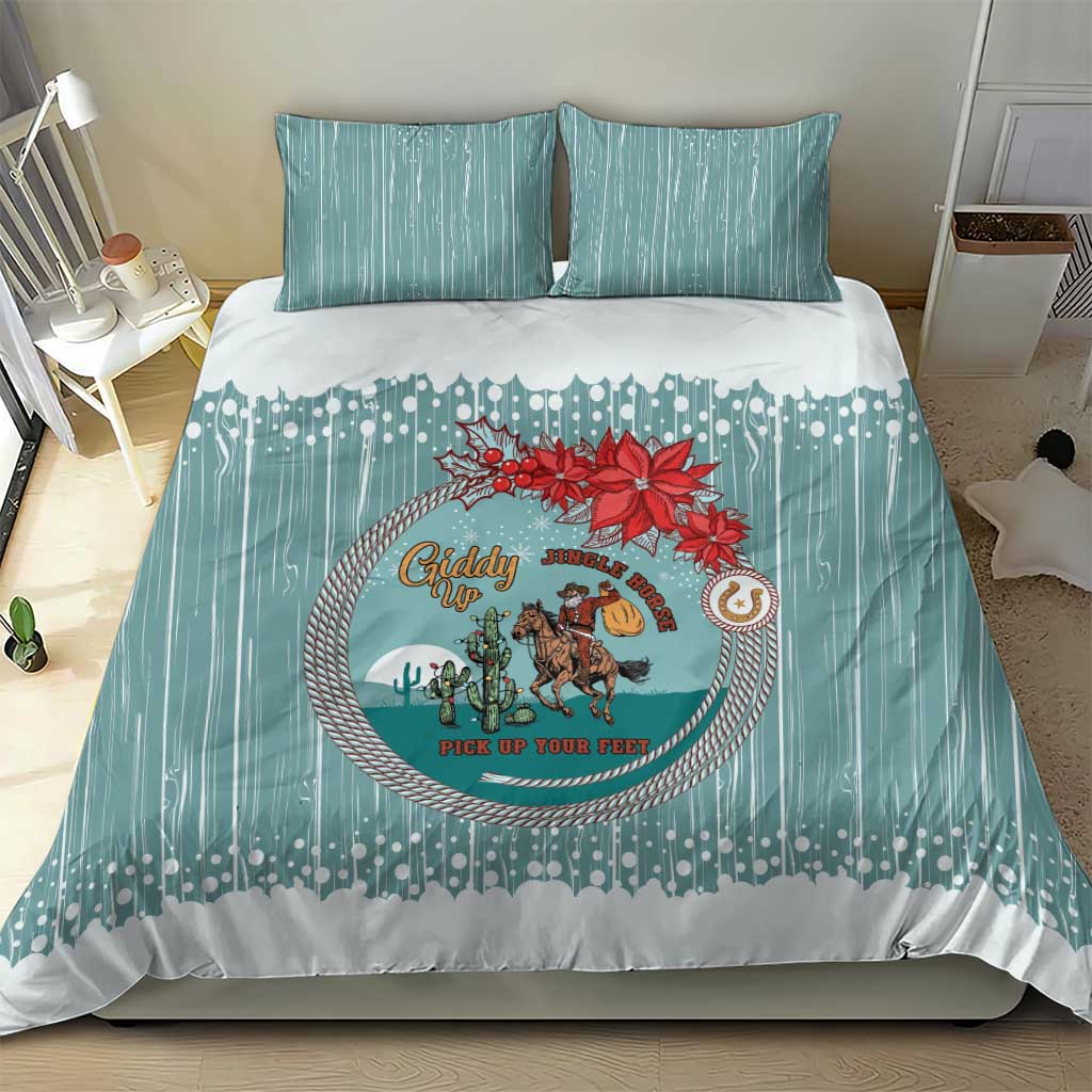 Cowboy Christmas Bedding Set Giddy Up Jingle Horse Green Version - Wonder Print Shop