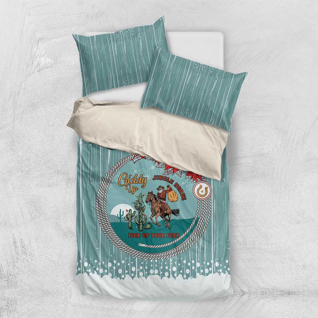 Cowboy Christmas Bedding Set Giddy Up Jingle Horse Green Version - Wonder Print Shop