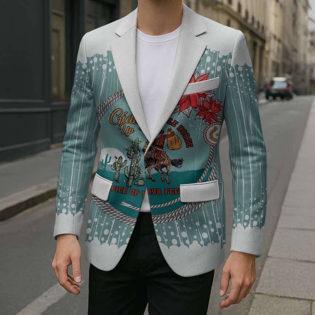 Cowboy Christmas Blazer Giddy Up Jingle Horse Green Version - Wonder Print Shop