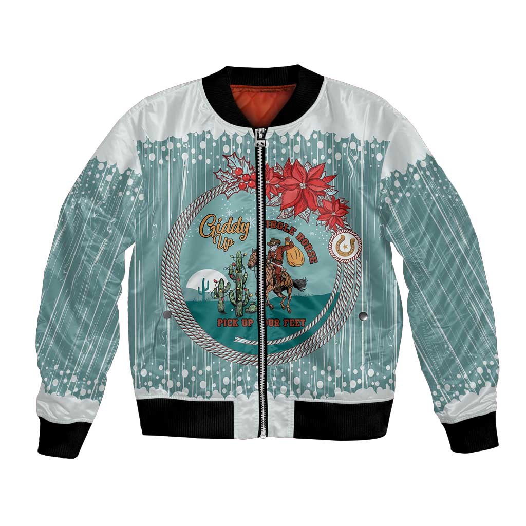 Cowboy Christmas Bomber Jacket Giddy Up Jingle Horse Green Version - Wonder Print Shop