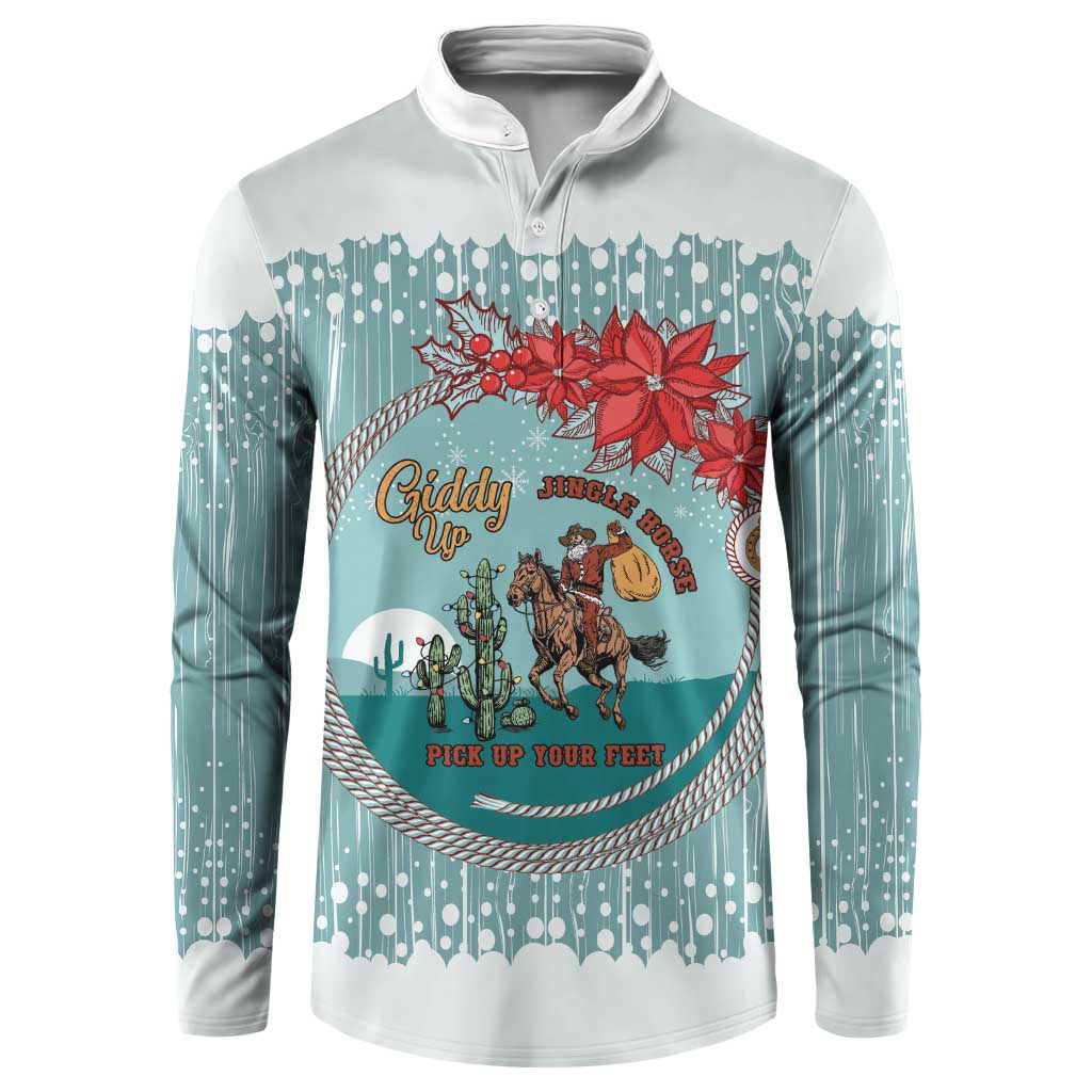 Cowboy Christmas Button Sweatshirt Giddy Up Jingle Horse Green Version - Wonder Print Shop