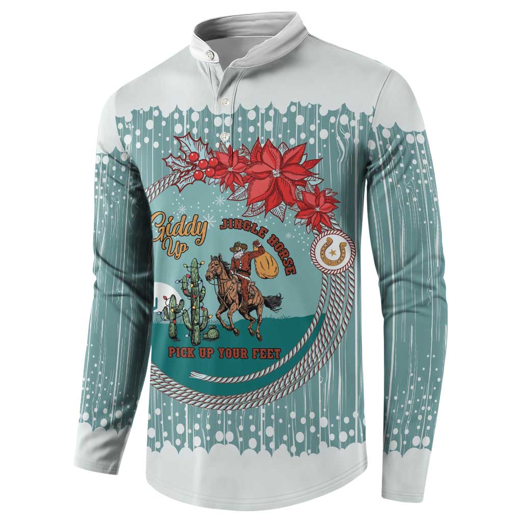 Cowboy Christmas Button Sweatshirt Giddy Up Jingle Horse Green Version - Wonder Print Shop