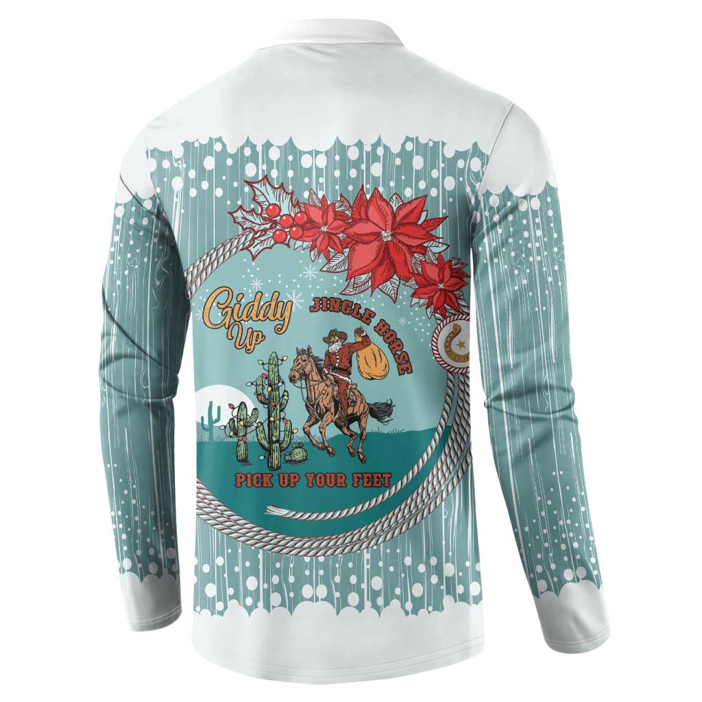 Cowboy Christmas Button Sweatshirt Giddy Up Jingle Horse Green Version - Wonder Print Shop