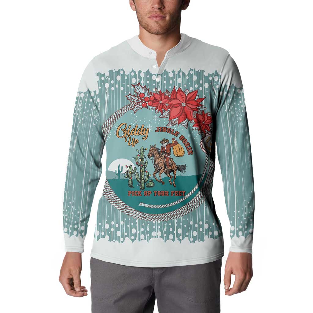 Cowboy Christmas Button Sweatshirt Giddy Up Jingle Horse Green Version - Wonder Print Shop