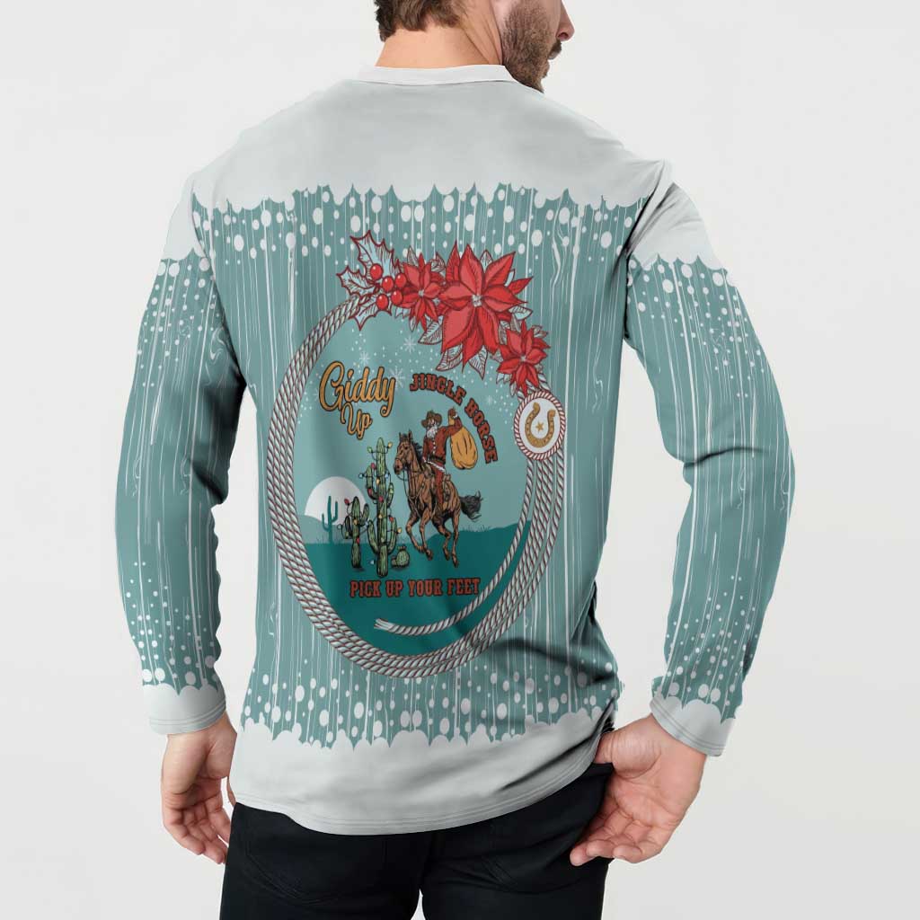 Cowboy Christmas Button Sweatshirt Giddy Up Jingle Horse Green Version - Wonder Print Shop