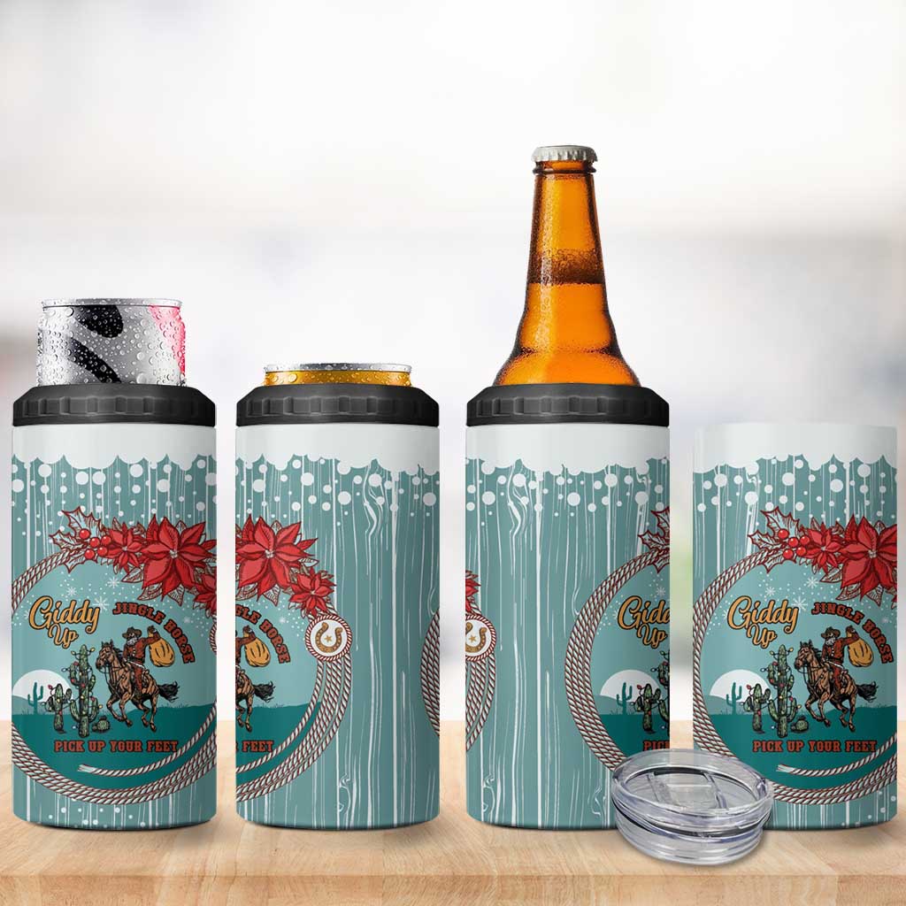 Cowboy Christmas 4 in 1 Can Cooler Tumbler Giddy Up Jingle Horse Green Version - Wonder Print Shop