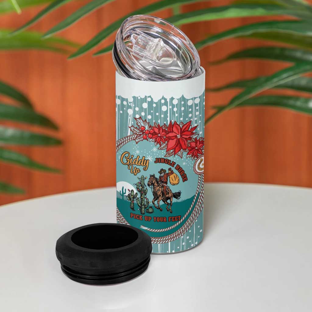 Cowboy Christmas 4 in 1 Can Cooler Tumbler Giddy Up Jingle Horse Green Version - Wonder Print Shop