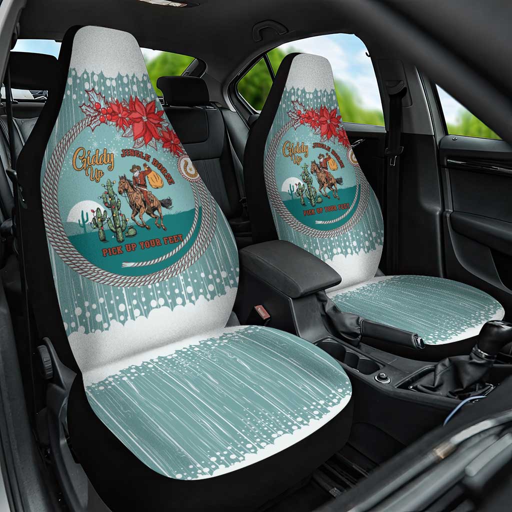 Cowboy Christmas Car Seat Cover Giddy Up Jingle Horse Green Version - Wonder Print Shop