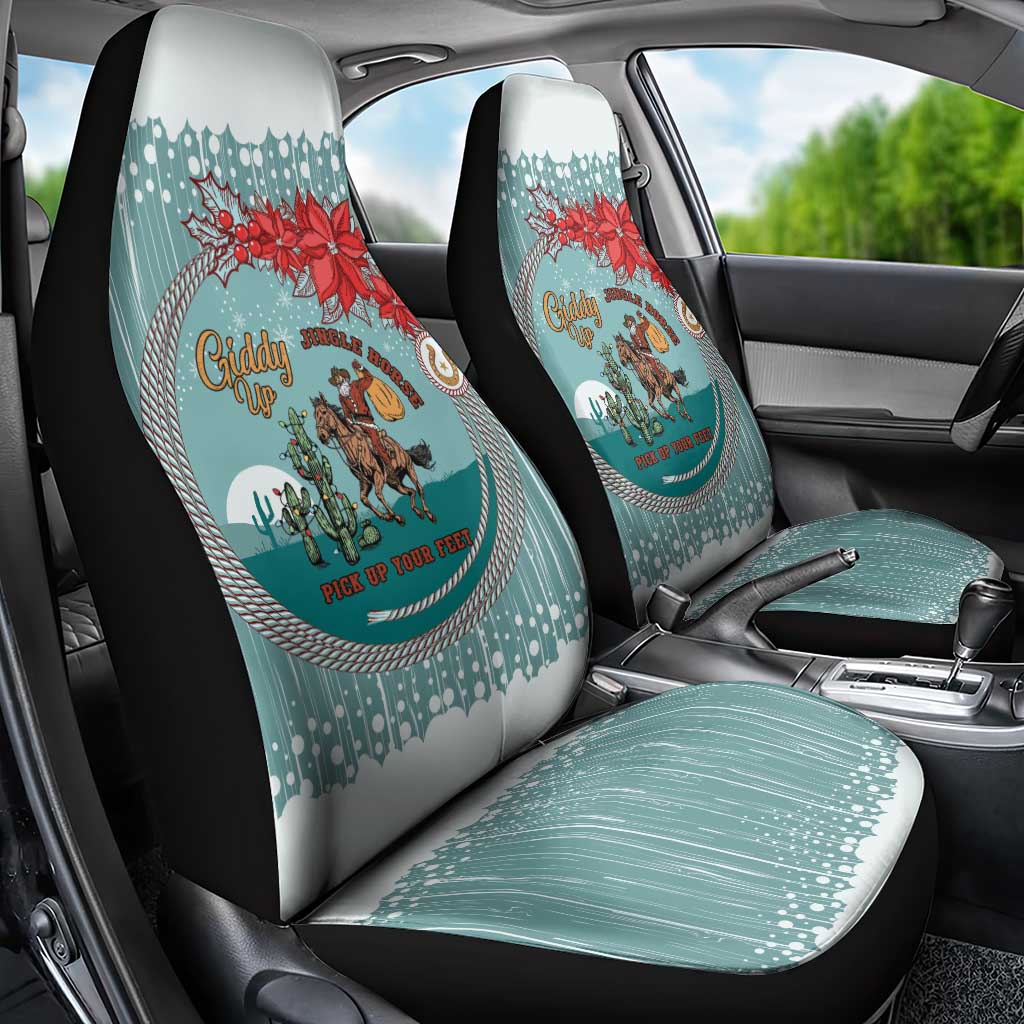 Cowboy Christmas Car Seat Cover Giddy Up Jingle Horse Green Version - Wonder Print Shop