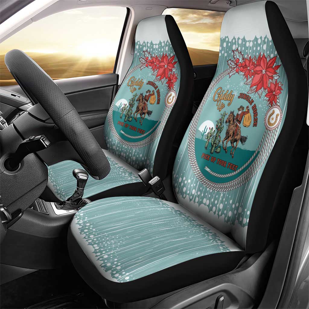 Cowboy Christmas Car Seat Cover Giddy Up Jingle Horse Green Version - Wonder Print Shop