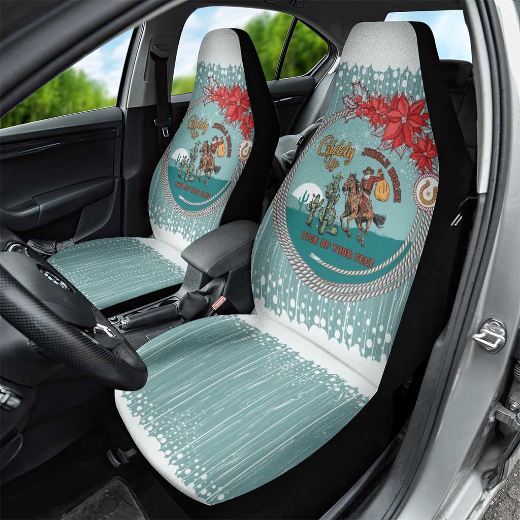 Cowboy Christmas Car Seat Cover Giddy Up Jingle Horse Green Version - Wonder Print Shop