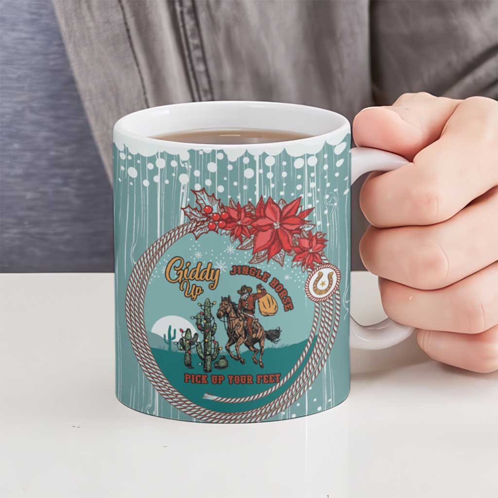 Cowboy Christmas Ceramic Mug Giddy Up Jingle Horse Green Version - Wonder Print Shop