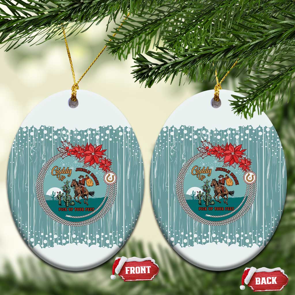 Cowboy Christmas Ceramic Ornament Giddy Up Jingle Horse Green Version - Wonder Print Shop