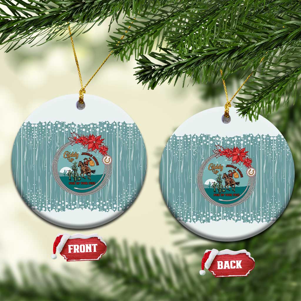 Cowboy Christmas Ceramic Ornament Giddy Up Jingle Horse Green Version - Wonder Print Shop