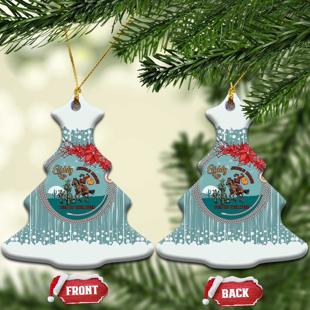 Cowboy Christmas Ceramic Ornament Giddy Up Jingle Horse Green Version - Wonder Print Shop