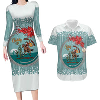Cowboy Christmas Couples Matching Long Sleeve Bodycon Dress and Hawaiian Shirt Giddy Up Jingle Horse Green Version - Wonder Print Shop