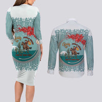 Cowboy Christmas Couples Matching Long Sleeve Bodycon Dress and Long Sleeve Button Shirt Giddy Up Jingle Horse Green Version - Wonder Print Shop