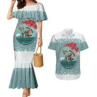 Cowboy Christmas Couples Matching Mermaid Dress and Hawaiian Shirt Giddy Up Jingle Horse Green Version - Wonder Print Shop