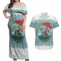 Cowboy Christmas Couples Matching Off Shoulder Maxi Dress and Hawaiian Shirt Giddy Up Jingle Horse Green Version - Wonder Print Shop