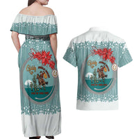 Cowboy Christmas Couples Matching Off Shoulder Maxi Dress and Hawaiian Shirt Giddy Up Jingle Horse Green Version - Wonder Print Shop