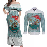 Cowboy Christmas Couples Matching Off Shoulder Maxi Dress and Long Sleeve Button Shirt Giddy Up Jingle Horse Green Version - Wonder Print Shop