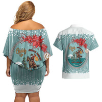 Cowboy Christmas Couples Matching Off Shoulder Short Dress and Hawaiian Shirt Giddy Up Jingle Horse Green Version - Wonder Print Shop