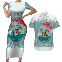 Cowboy Christmas Couples Matching Short Sleeve Bodycon Dress and Hawaiian Shirt Giddy Up Jingle Horse Green Version - Wonder Print Shop
