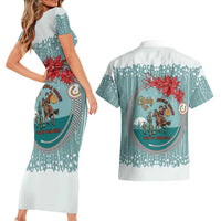 Cowboy Christmas Couples Matching Short Sleeve Bodycon Dress and Hawaiian Shirt Giddy Up Jingle Horse Green Version - Wonder Print Shop