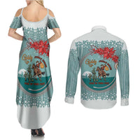 Cowboy Christmas Couples Matching Summer Maxi Dress and Long Sleeve Button Shirt Giddy Up Jingle Horse Green Version - Wonder Print Shop