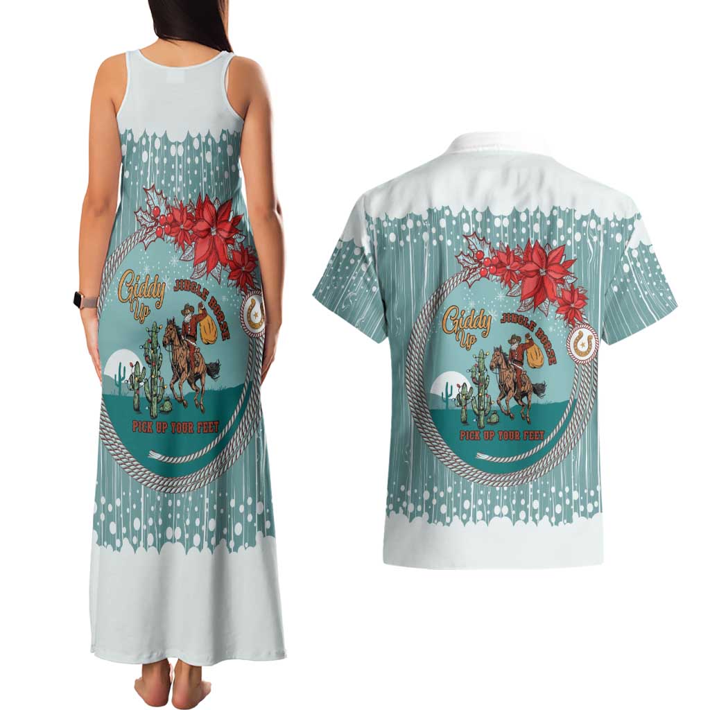 Cowboy Christmas Couples Matching Tank Maxi Dress and Hawaiian Shirt Giddy Up Jingle Horse Green Version - Wonder Print Shop