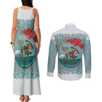 Cowboy Christmas Couples Matching Tank Maxi Dress and Long Sleeve Button Shirt Giddy Up Jingle Horse Green Version - Wonder Print Shop