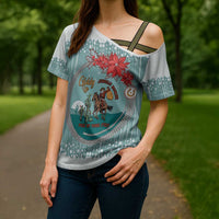 Cowboy Christmas Cross Shoulder Shirt Giddy Up Jingle Horse Green Version - Wonder Print Shop