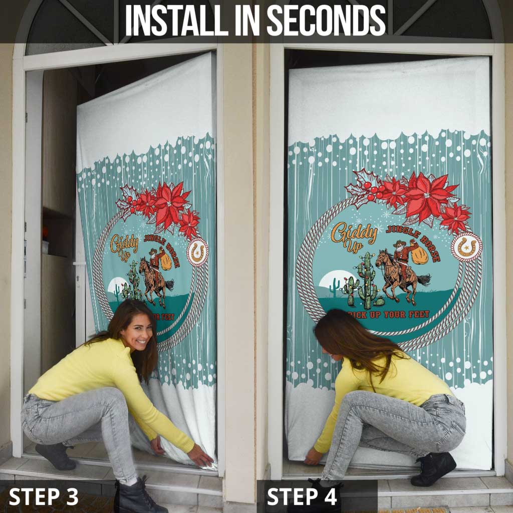 Cowboy Christmas Door Cover Giddy Up Jingle Horse Green Version - Wonder Print Shop