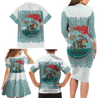 Cowboy Christmas Family Matching Long Sleeve Bodycon Dress and Hawaiian Shirt Giddy Up Jingle Horse Green Version - Wonder Print Shop