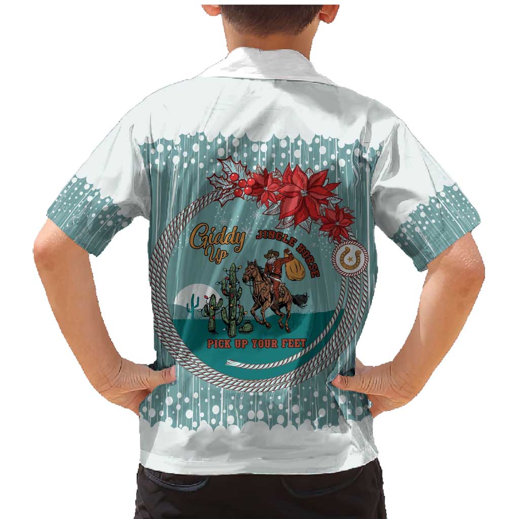 Cowboy Christmas Family Matching Mermaid Dress and Hawaiian Shirt Giddy Up Jingle Horse Green Version - Wonder Print Shop