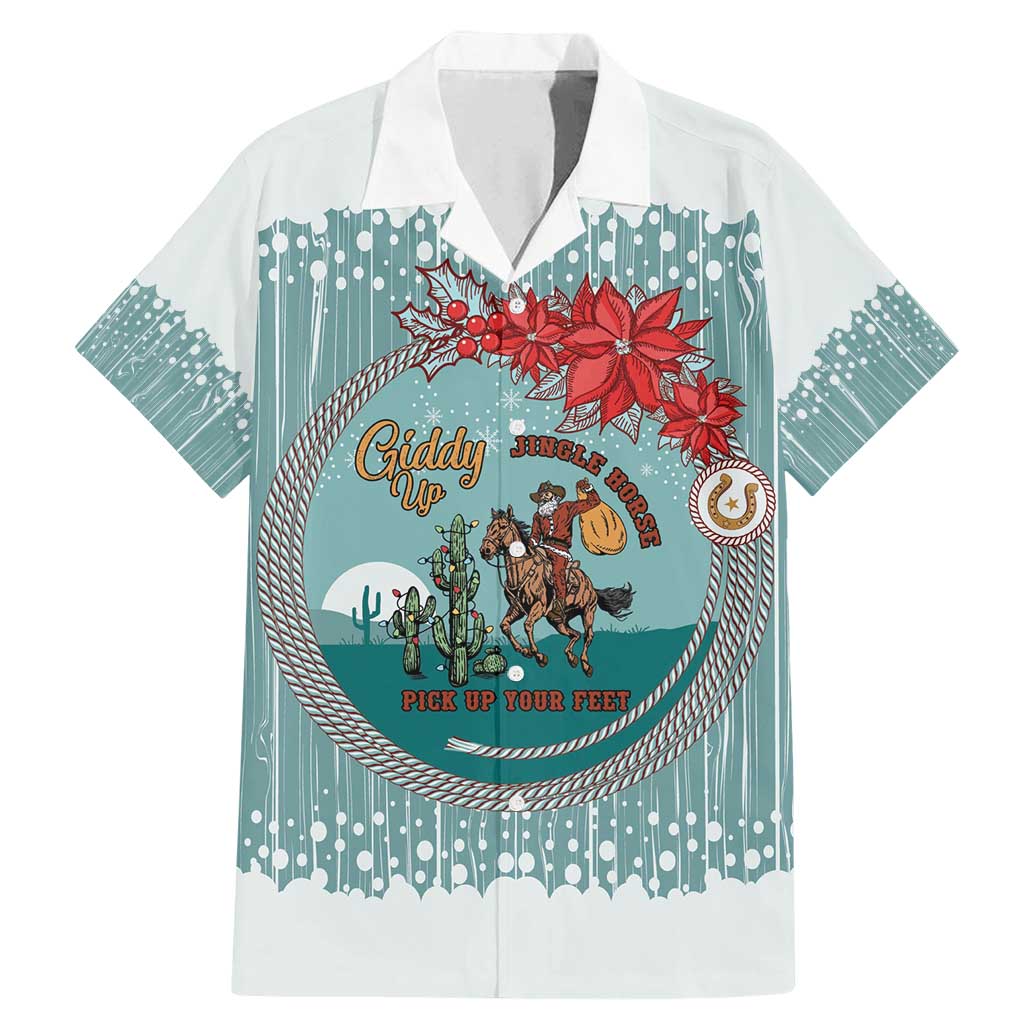 Cowboy Christmas Family Matching Mermaid Dress and Hawaiian Shirt Giddy Up Jingle Horse Green Version - Wonder Print Shop