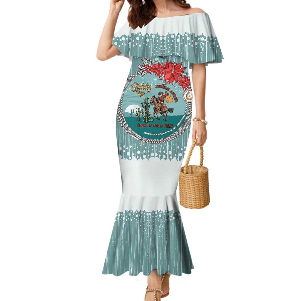 Cowboy Christmas Family Matching Mermaid Dress and Hawaiian Shirt Giddy Up Jingle Horse Green Version - Wonder Print Shop