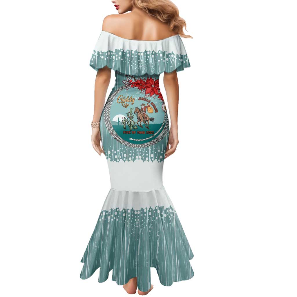 Cowboy Christmas Family Matching Mermaid Dress and Hawaiian Shirt Giddy Up Jingle Horse Green Version - Wonder Print Shop