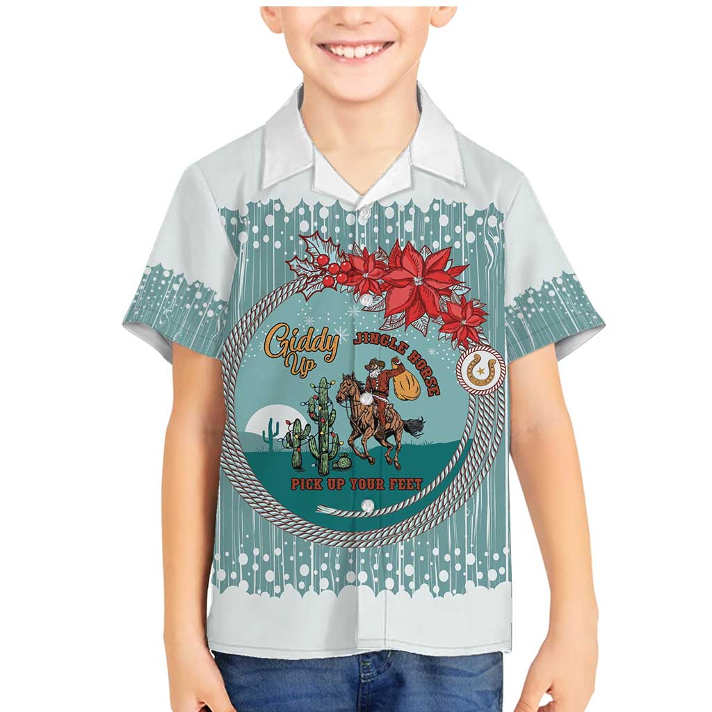 Cowboy Christmas Family Matching Mermaid Dress and Hawaiian Shirt Giddy Up Jingle Horse Green Version - Wonder Print Shop