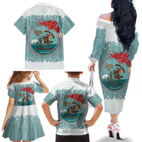 Cowboy Christmas Family Matching Off The Shoulder Long Sleeve Dress and Hawaiian Shirt Giddy Up Jingle Horse Green Version - Wonder Print Shop