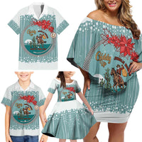 Cowboy Christmas Family Matching Off Shoulder Short Dress and Hawaiian Shirt Giddy Up Jingle Horse Green Version - Wonder Print Shop